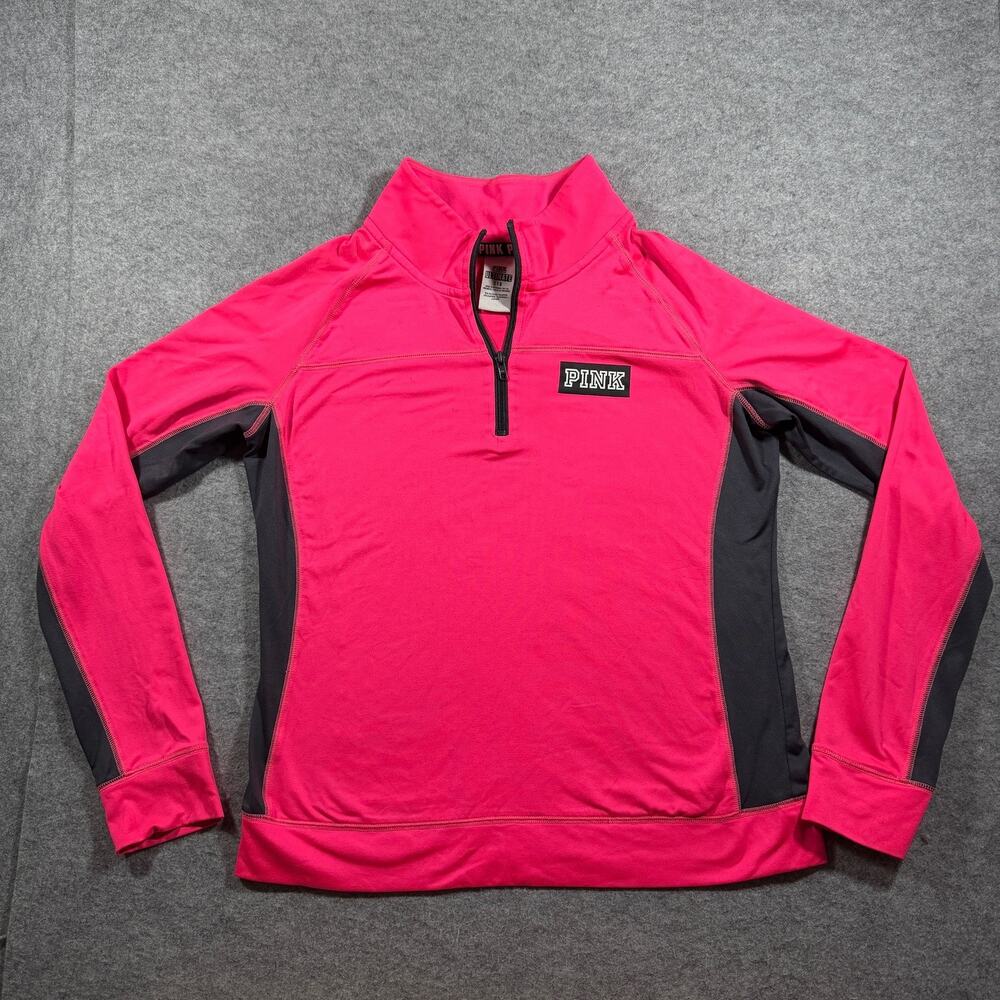 PINK Victoria's Secret Ultimate Quarter Zip Pullover Womens L Pink Black